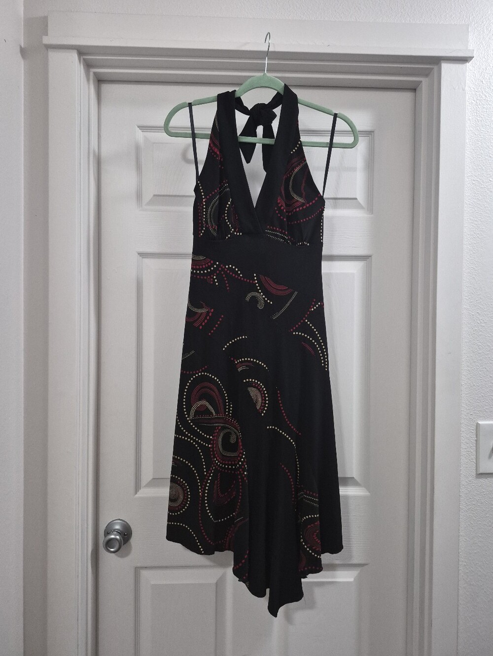 Y2k Love Tease Black Halter Dress with Red & Beige Accents Medium